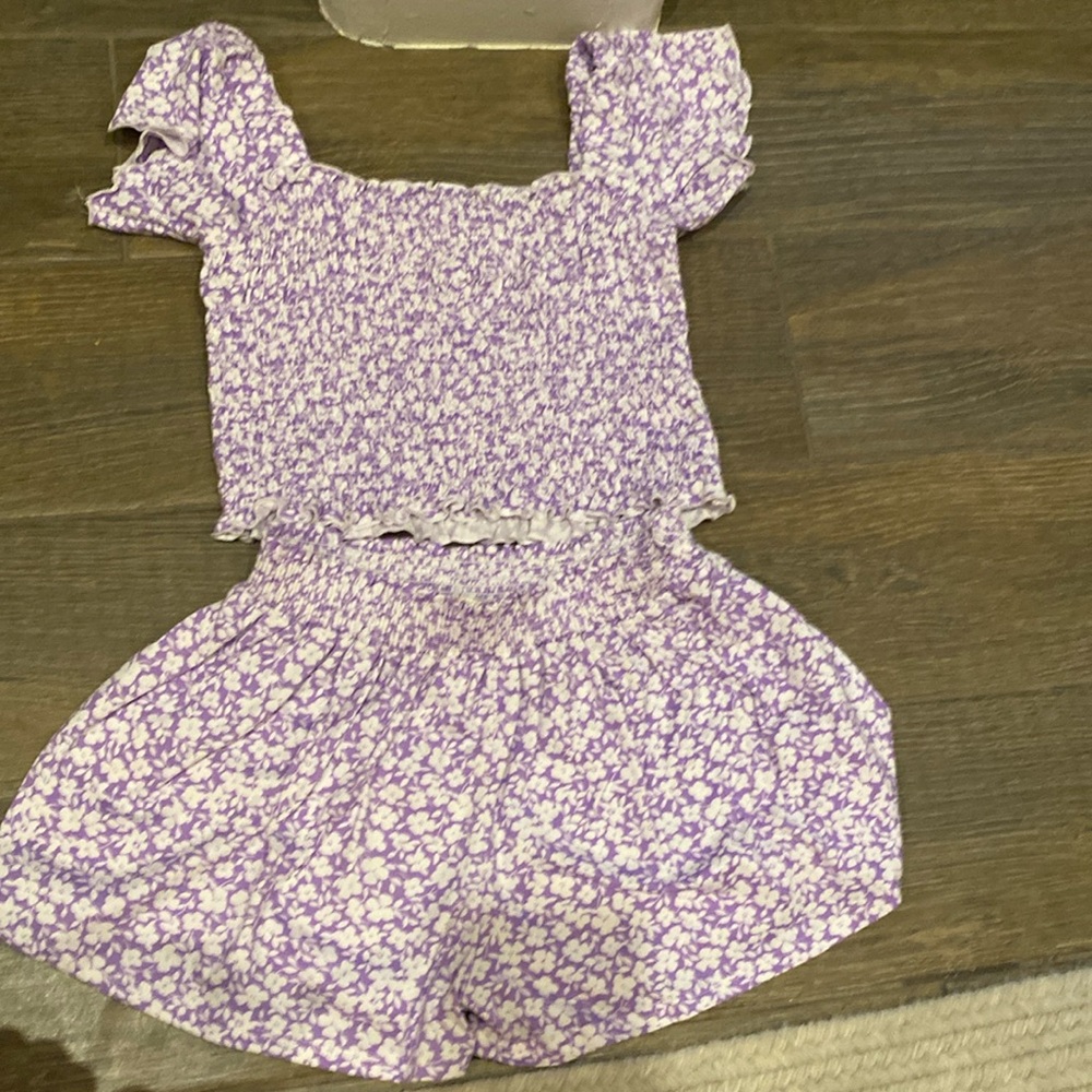 Light purple and white two piece girls outfit. Light weight cotton and washable